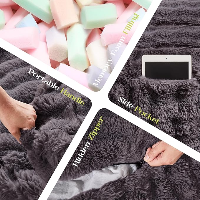Hobestluk Bean Bag Chairs 6ft Beanbag Chair with Filler Adult Bean Bags with Fluffy & Machine Washable Cover, Giant Bean Bag Chairs for Adults (Dark Grey, 6FT-70" x 70" x 15")