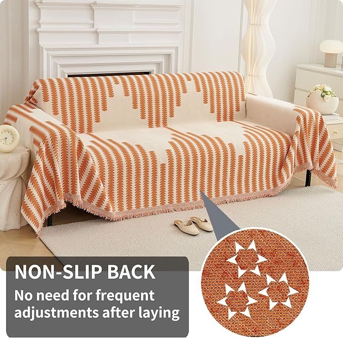 HAOMAIJIA Boho Sofa Covers Couch Covers for 3 Cushion Couch Sofa Pet Friendly Soft Thick Non Slip Couch Cover for Dogs Washable Sectional Couch Covers L Shape Furniture Protector (Orange, 91"x134")