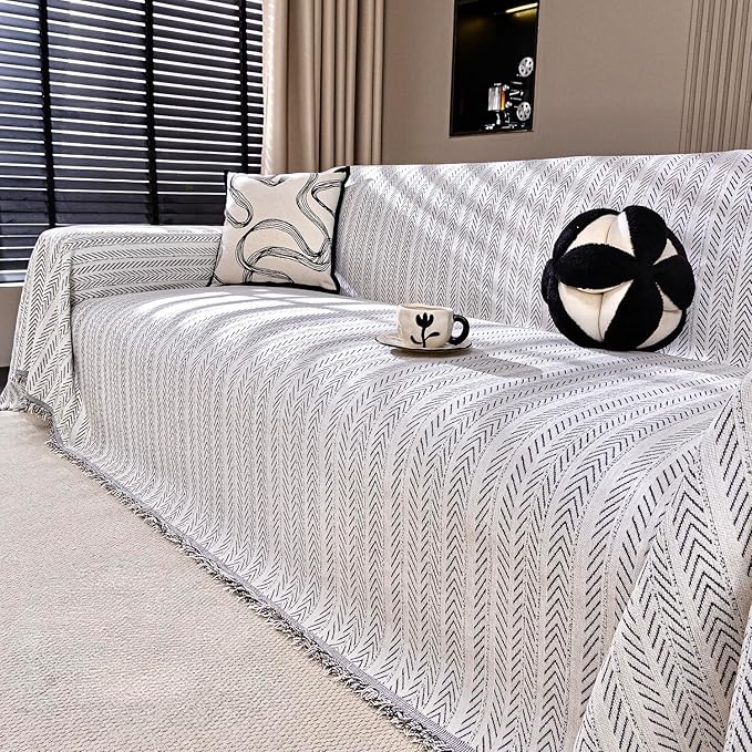 Nobildonna Sofa Cover Washable Soft Thicken Chenille Couch Cover with Tassel,Waterproof Sofa Slipcover for 2-3 Cushion Couch,Sectional Sofa,L-Shaped Furniture Protector Pet-Friendly,Beige 91"x118"