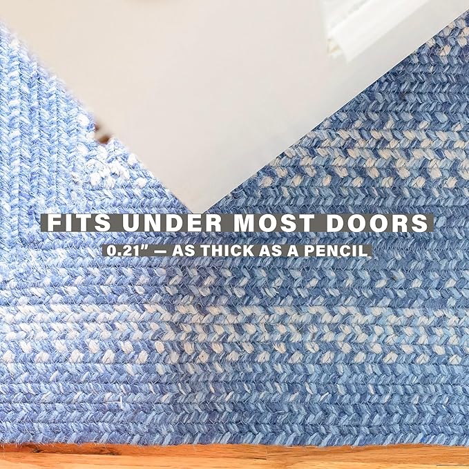 Homespice Denim Premium Jute Braided Area Rug, 27" x 45" Rectangular Blue - Navy - White, Reversible, Natural Jute Yarn Rustic, Country, Primitive, Farmhouse Style - 30 Day Risk Free Purchase