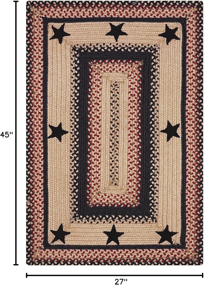 Homespice Gloucester Jute Braided Rug 27x45in Rect Black-Tan-Red Natural Jute Rug. Uses- Indoor Entryway, Kitchen Rug, Bedroom Doorway Reversible, Rustic, Country, Primitive, Farmhouse Decor