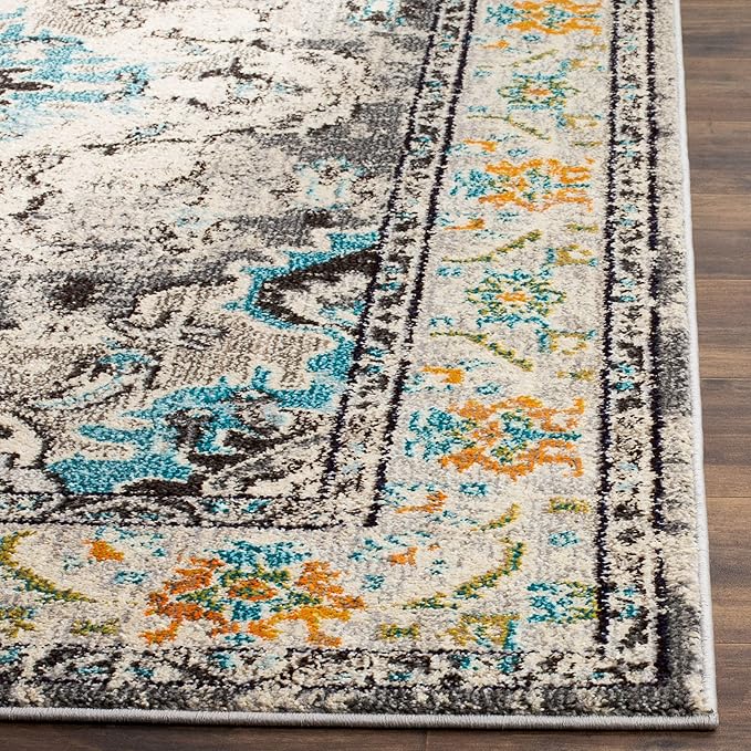 SAFAVIEH Monaco Collection Runner Rug - 2'2" x 6', Grey & Light Blue, Boho Chic Medallion Distressed Design, Non-Shedding & Easy Care, Ideal for High Traffic Areas in Living Room, Bedroom (MNC243G)