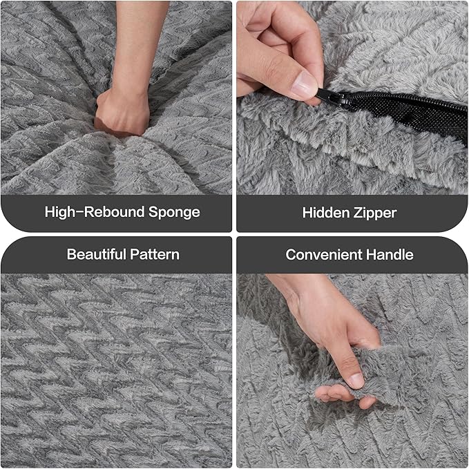 Hobestluk 6ft Bean Bag Chairs for Adults Large Beanbag Chair with Chevron Plush Fur Cover Big Bean Bag Chair for Living Room Bedroom Dorm Office - Grey (70" x 70" x 15")