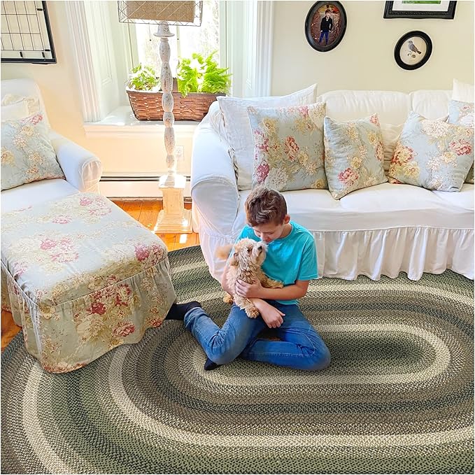 Homespice Pinecone Braided Oval Area Rugs 4x6' - Country Style Jute Braided Rugs for Bedroom and Living Room