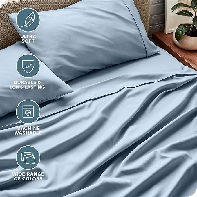 Bare Home Split Head Flex King Sheet Set - 1800 Ultra-Soft Microfiber Bed Sheets - Double Brushed - Deep Pockets - Easy Fit - 4 Piece Set - FlexTop King Bedding (Split Head Flex King, Dusty Blue)