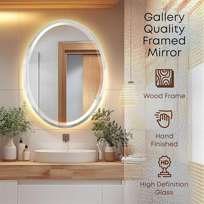 OVALCREST - Oval Wooden Beveled Wall Mirror for Home Decor, Bathroom, Vanity, Bedroom, Living Room, Hallway - London Style (Silver Leaf with Brown Antique) 21.1 x 31.1