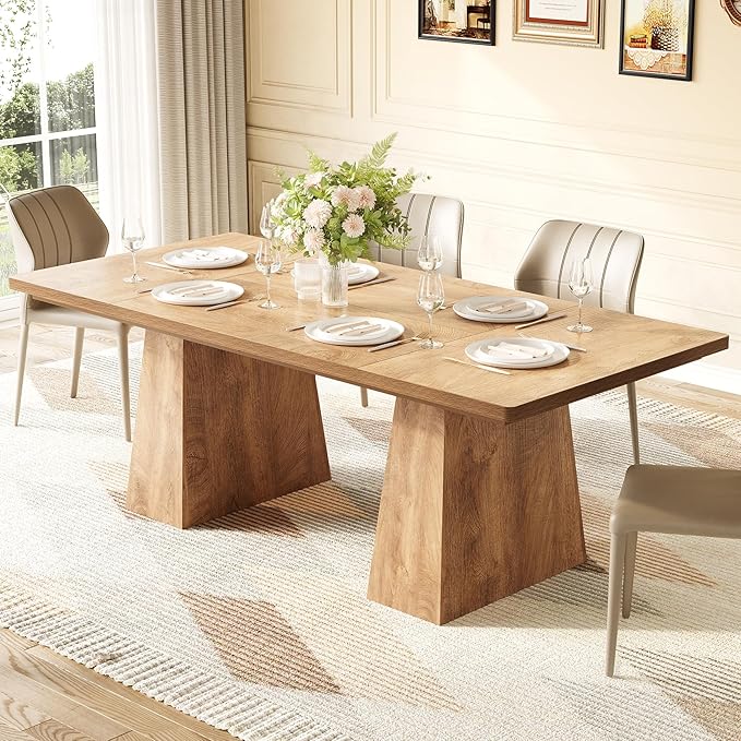 LITTLE TREE Dining Table for 6 People, Wooden Table, Rectangle Furniture with Heavy Duty Legs, Modern Kitchen Table for Home, Dining Room, Oak