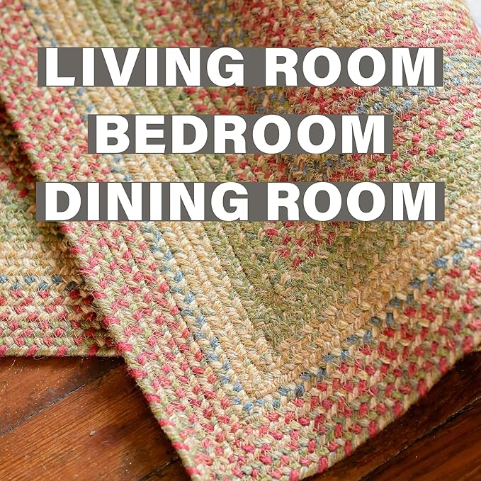 Homespice Azalea Multicolor Braided Area Rugs, Jute, 8x10' Rectangle - Perfect Country Primitive Decor for Dining Room, Bedroom, Everywhere