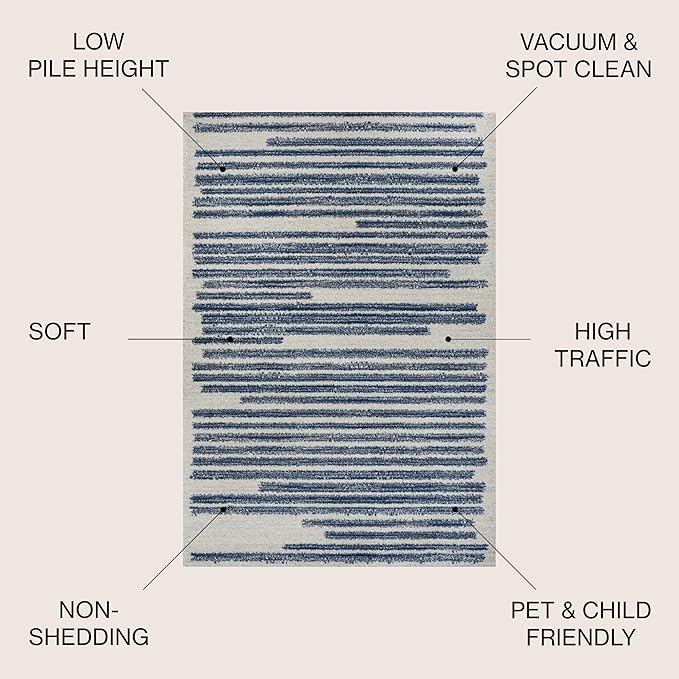 JONATHAN Y Khalil Modern Berber Stripe Cream/Navy Indoor Area Rug, 8x10, Contemporary, Bohemian, Easy-Cleaning for Living Room, Bedroom, Kitchen, Pet Friendly, Non-Shedding (MOH207E-8)