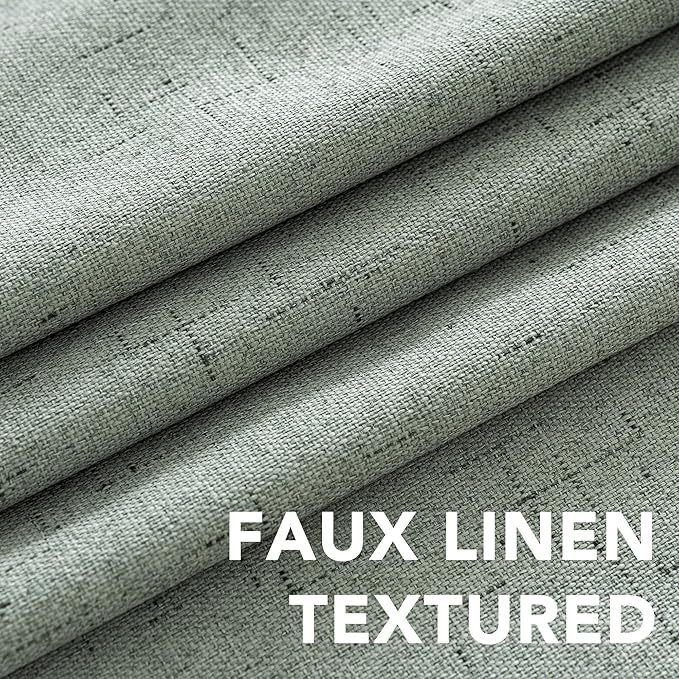 H.VERSAILTEX Linen Blackout Curtains Durable Thick Textured Linen Look 100% Blackout Patio Door Curtain Anti Rust Grommet Extra Wide Sliding Door Curtain Panel, W100 x L84 inch, Green Bay