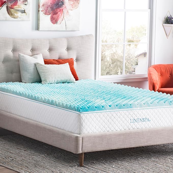 Linenspa 2 Inch Convoluted Gel Swirl Memory Foam Mattress Topper - Promotes Airflow - Relieves Pressure Points - King