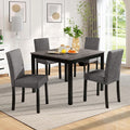 KEIKI 5-Piece Standard Height Dining Table Set with Square Table and 4 Upholstered Curved Backrset Chair, for 4 Person, Modern Wooden Table Set, Easy Assembly, for Kitchen, Dining Room, Black+Gray