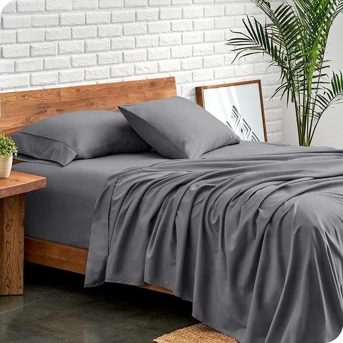 Bare Home Queen Sheet Set - Luxury 1800 Ultra-Soft Microfiber Bed Sheets - Double Brushed - Deep Pockets - Easy Fit - 4 Piece Set - Bedding Sheets & Pillowcases (Queen, Grey)