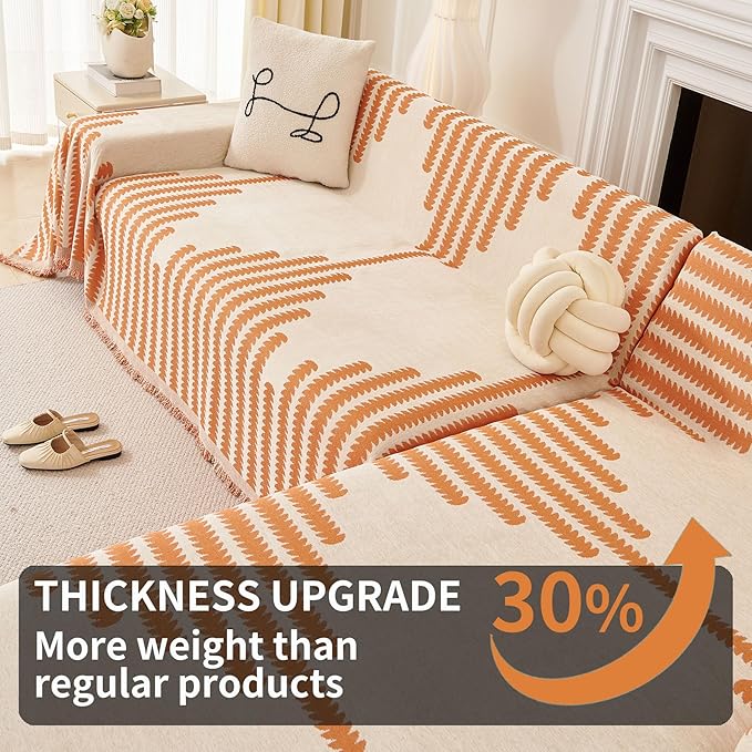 HAOMAIJIA Boho Sofa Covers Couch Covers for 3 Cushion Couch Sofa Pet Friendly Soft Thick Non Slip Couch Cover for Dogs Washable Sectional Couch Covers L Shape Furniture Protector (Orange, 91"x134")