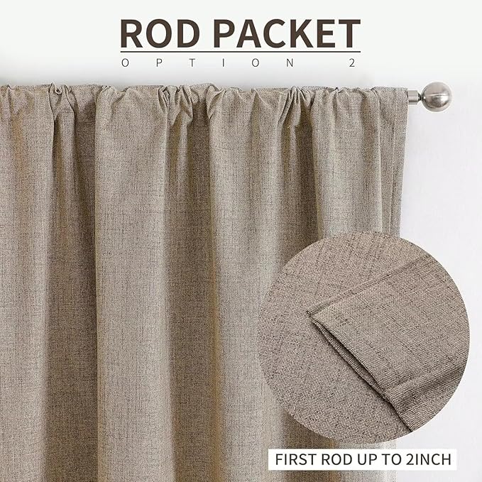 Joydeco 100% Total Blackout Curtains Custom Size for Bedroom Living Room Darkening Long Textured Drapes Thermal Insulated Back & Tab Rod Pocket 1 Panel(Linen,Custom Size)