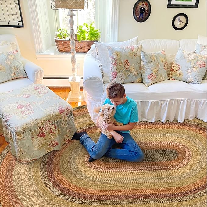 Homespice Kingston Braided Oval Area Rugs 5x8' – Country Style Braided Rugs for Living Room, Bedroom and Dining Area