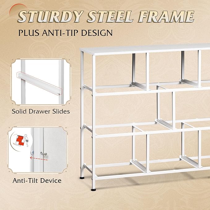 WLIVE 8 Drawer Dresser for Bedroom, Fabric White Dresser with Large Storage Drawer Unit for Entryway, Chest of Drawers for Living Room