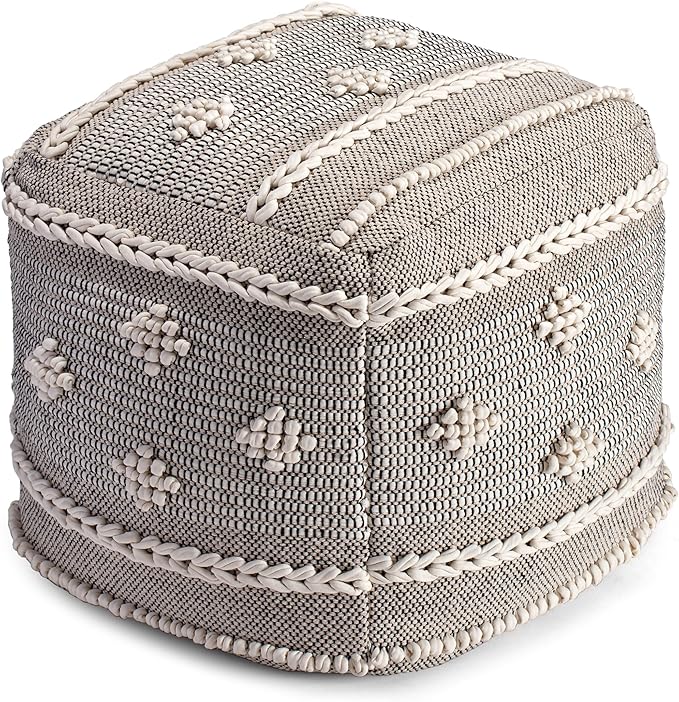 Anji Mountain 100% Handmade & Handcrafted Comfortable Home Décor Pouf Ottoman Footrest for Living Room, Bedroom, Nursery, Kidsroom, Patio Furniture - (20" x 20" x 20"- Black,Ivory)