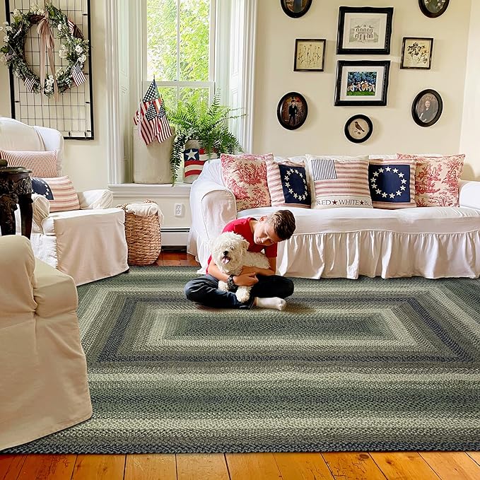 Homespice Pinecone Large Braided Rugs 8x10' - Rustic Jute Country Rugs for Living Room and Dining Room