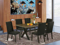 East West Furniture X677FL624-7 7 Piece Modern Dining Table Set Consist of a Rectangle Wooden Table with X-Legs and 6 Black Linen Fabric Parson Dining Chairs, 40x72 Inch, Multi-Color
