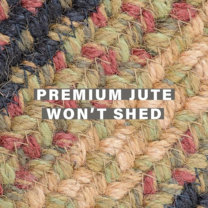 Highland Multi Color Jute Braided Oval Rugs, 27x45 - Warm Country and Lodge Decor, Perfect for Laundry Rooms, Kitchens and Entryways - Reversible and Easy to Clean