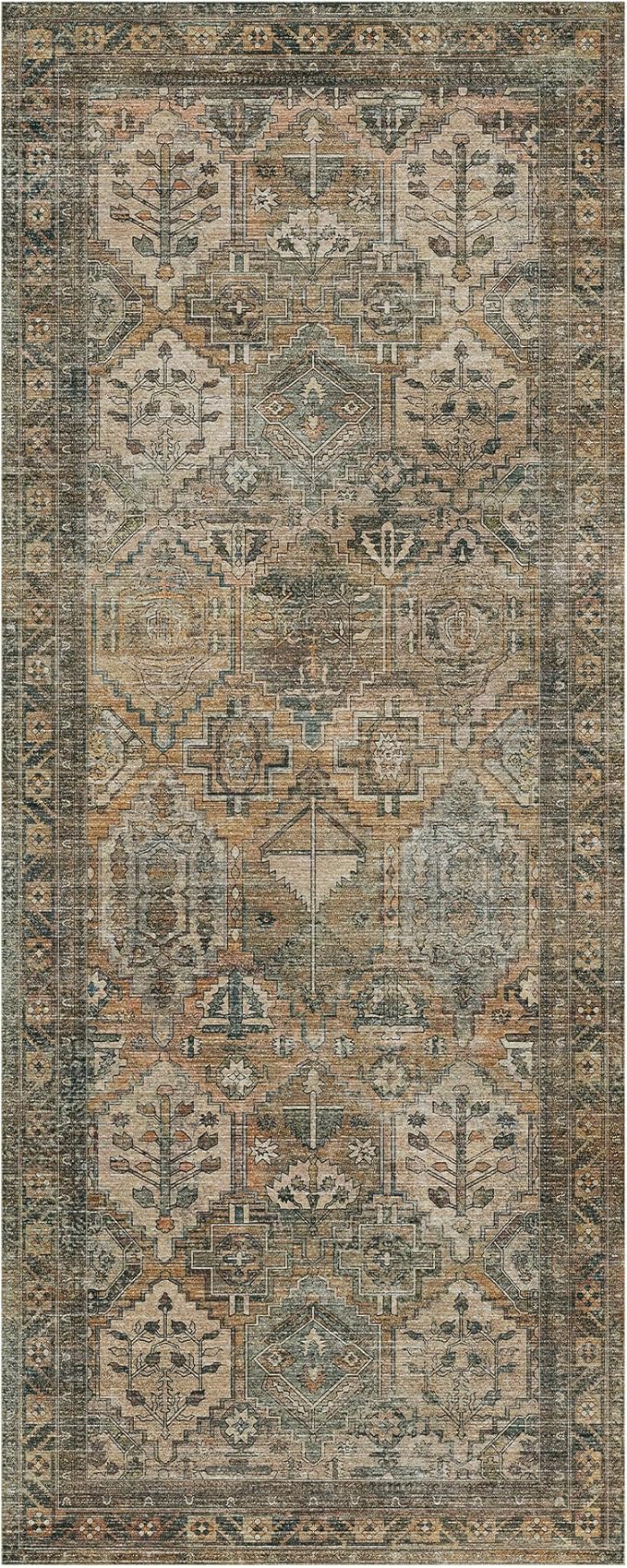 GENIMO 2x8 Runner Rugs for Hallway, Machine Washable Non Slip Vintage Rugs, Low Pile Lightweight Soft Print Rug for enrtyway, Corridor, Home Office, Kitchen, Warm Taupe