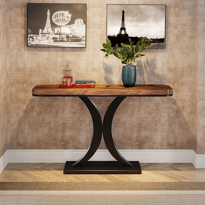 LITTLE TREE Industrial Entryway Console Table, Compact Foyer Hallway Accent Table for Small Space
