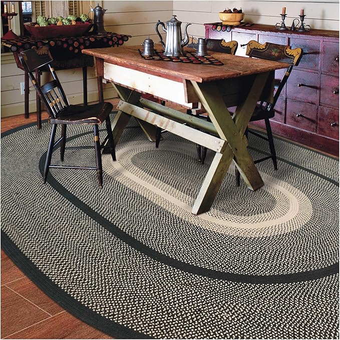 Homespice Manchester Black Oval Braided Rugs, Jute, 8x10' - Perfect Country Primitive Decor for Bedroom, Living Room, Everywhere
