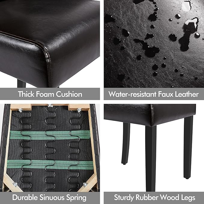 Yaheetech Dining Chairs Set of 2 Modern Style Faux Leather Dining Room Chairs with Solid Wood Legs and Button Tufted Padded for Home Kitchen, Brown