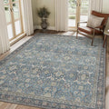 8X10 Area Rugs Machine Washable Rugs for Living Room, Vintage Boho Large Rugs for Bedroom Dining Room, Non Slip Indoor Soft Distressed Lightweight Thin Low Pile Carpet, Vintage Blue