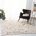 SAFAVIEH Florida Shag Collection Area Rug - 8' Square, Cream & Beige, Scroll Design, Non-Shedding & Easy Care, 1.2-inch Thick Ideal for High Traffic Areas in Living Room, Bedroom (SG455-1113)