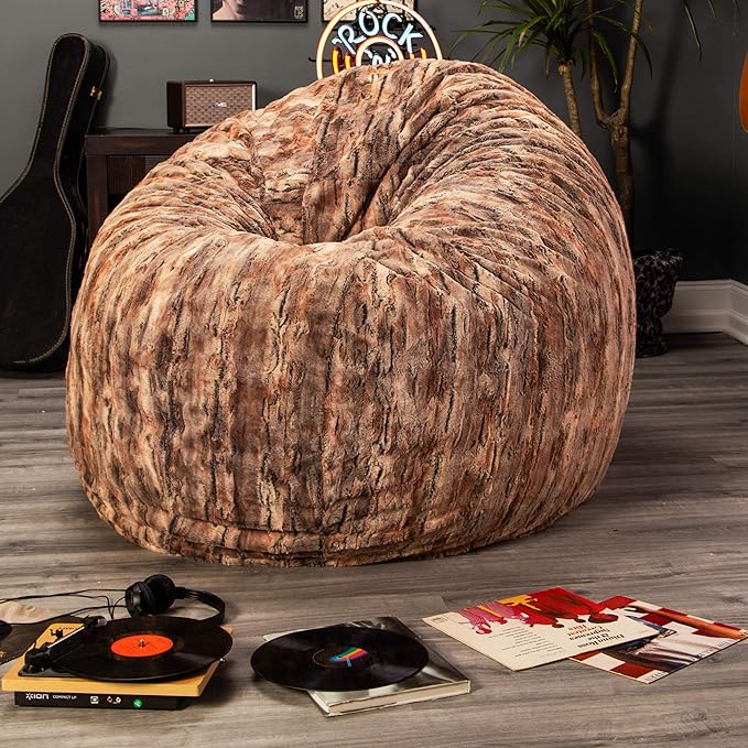 Jaxx 6 Foot Cocoon - 2-in-1 Convertible Bean Bag Bed & Large Bean Bag Chair for Adults, Premium Luxe Faux Fur - Red Fox