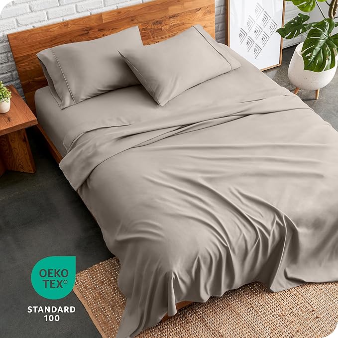 Bare Home Queen Sheet Set - Luxury 1800 Ultra-Soft Microfiber Bed Sheets - Double Brushed - Deep Pockets - Easy Fit - 4 Piece Set - Bedding Sheets & Pillowcases (Queen, Khaki)