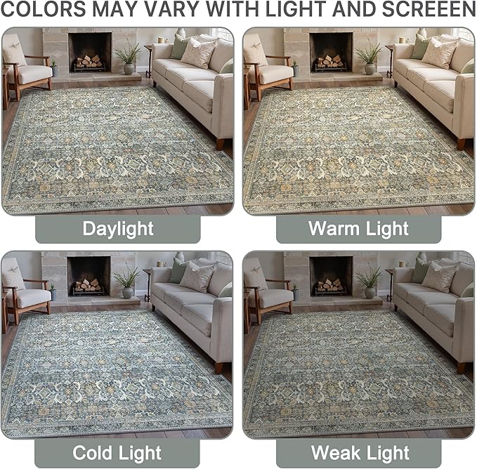 8X10 Area Rugs Machine Washable Rugs for Living Room, Vintage Boho Large Rugs for Bedroom Dining Room, Non Slip Indoor Soft Distressed Lightweight Thin Low Pile Carpet, Terracotta