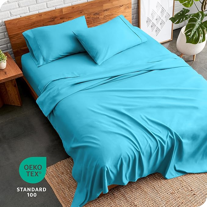 Bare Home Split King Sheet Set - 1800 Ultra-Soft Microfiber Bed Sheets - Double Brushed - Deep Pockets - Easy Fit - 5 Piece Set - Bed Sheets & Pillowcases (Split King, Aqua)