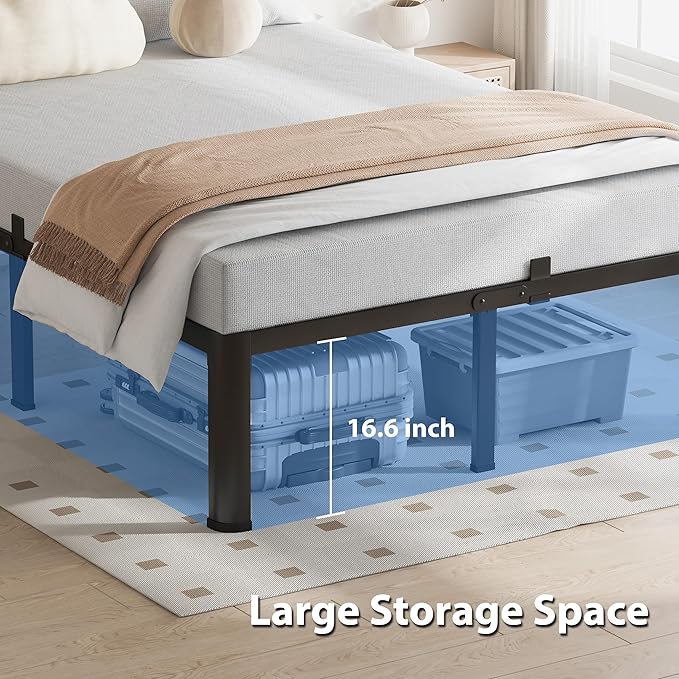 18 Inch Twin XL Bed Frame, 3500Lbs Heavy Duty Metal Platform with Round Corner Legs Mattress Slide Stopper, Steel Slat Support No Box Spring Needed, Noise Free, Non-Slip, Easy Assembly