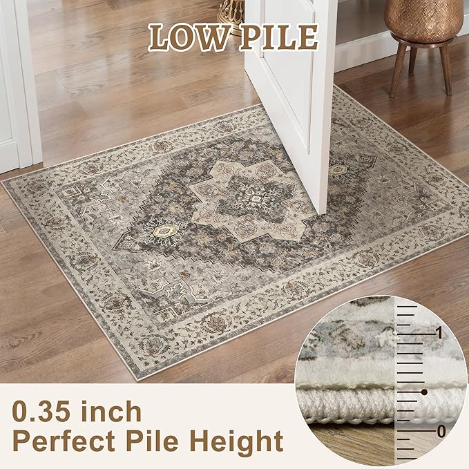 Tangsoo 8x10 Area Rugs for Living Room, 8x10 Washable Rug Vintage Indoor Non Slip Large Area Rugs, Print Distressed Brown/Grey Carpet, Soft Low Pile Foldable Floor for Bedroom Dining Room Dorm
