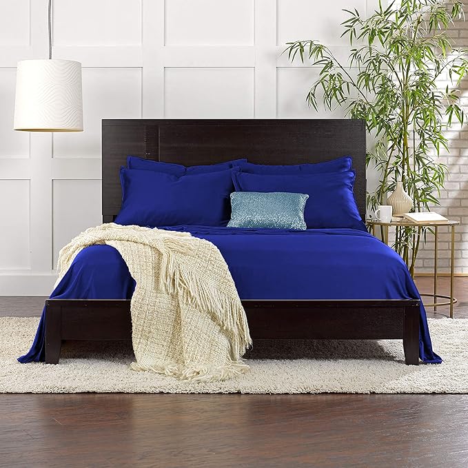 King Sheets by Pure Bamboo, Genuine 100% Organic Viscose Derived from Bamboo Bed Sheet Set, Luxuriously Soft & Cooling, Double Stitching, Lifetime Quality Promise (King, Cobalt Blue)