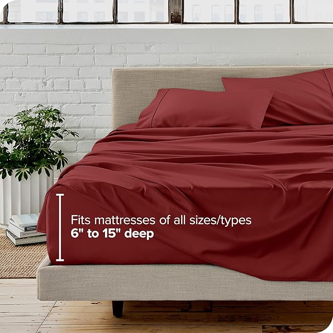 Bare Home Split Head Flex King Sheet Set - 1800 Ultra-Soft Microfiber Bed Sheets - Double Brushed - Deep Pockets - Easy Fit - 4 Piece Set - FlexTop Bedding Sheets (Split Head Flex King, Rosewood)