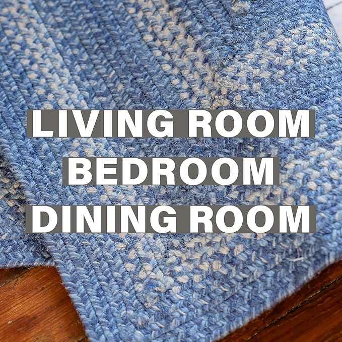 Homespice Denim Jute Blue 6x9' Braided Rug for Living Room, Bedroom Rug and Dining Room. Pet Friendly. Decor Styles- Farmhouse Rug, Rustic, Vintage, Cottage, Primitive, Country, Boho Rug
