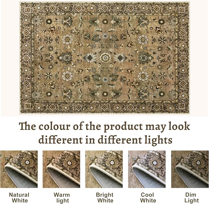 2.6x8 Hallway Runner Rug, Floral Washable Non-Slip Vintage Boho Runner Rug for Hallway Entryway Indoor, Brown Print Carpet,Soft Low Pile Long for Kitchen Bedroom