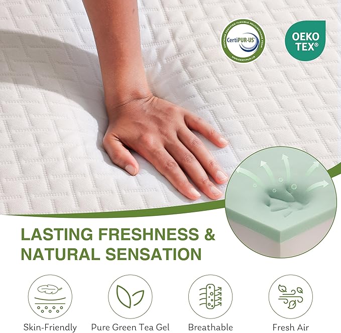 8 Inch Queen Mattress, Memory Foam Mattress in a Box with Cooling Green Tea Gel, Relieve Pressure with Medium Firm Support, CertiPUR-US Certified, 80''L x 60''W, White