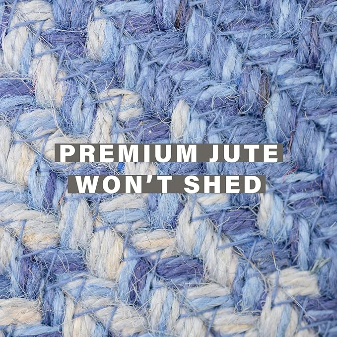 Homespice Denim Jute Blue 4x6' Braided Rugs Oval Rugs for Living Room, Bedroom Rug and Dining Room. Pet Friendly. Decor Styles- Farmhouse Rug, Rustic, Vintage, Cottage, Primitive, Country, Boho Rug
