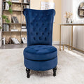 Container Furniture Direct Royal High-Back Velvet Accent Chair for Vanity with Storage and Luxurious Upholstery, Retro Design and Versatile Usage for Living Room, Bedroom, Lounge and Office, Dark Blue