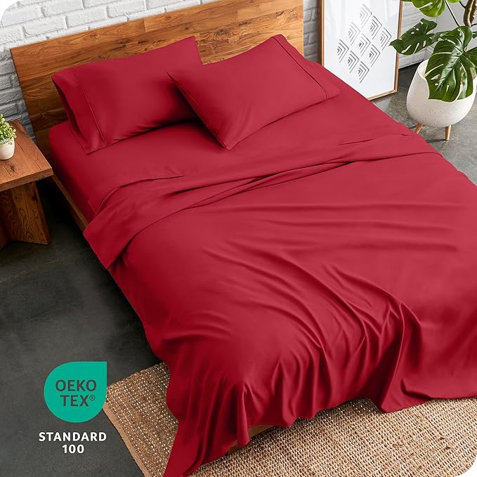 Bare Home Full Sheet Set - Luxury 1800 Ultra-Soft Microfiber Full Bed Sheets - Double Brushed - Deep Pockets - Easy Fit - 4 Piece Set - Bedding Sheets & Pillowcases (Full, Red)