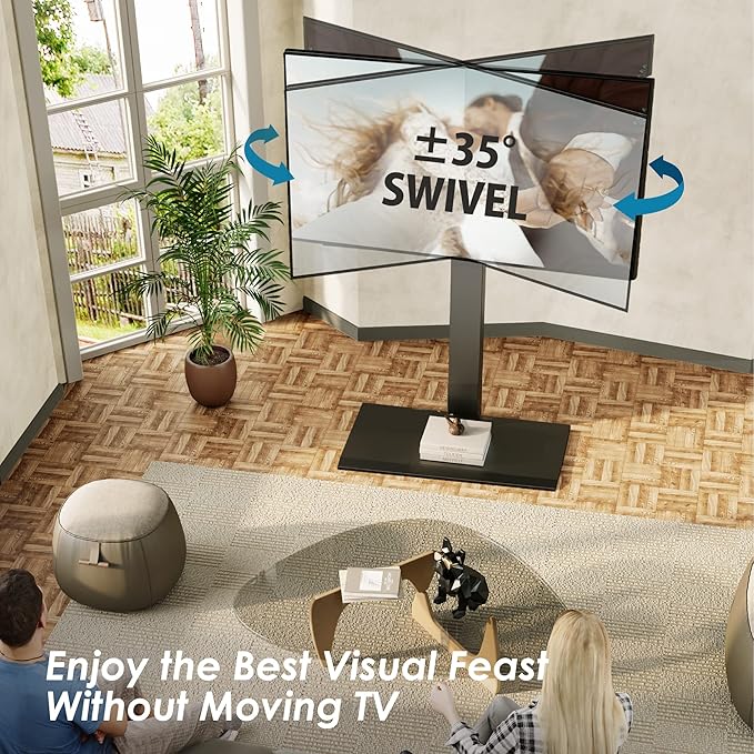 FITUEYES Iron Base Universal Floor TV Stand with Swivel Mount Space Saving for 50-85 Inch LED LCD Plasma Flat or Curved Screen TVs Height Adjustable Cable Management