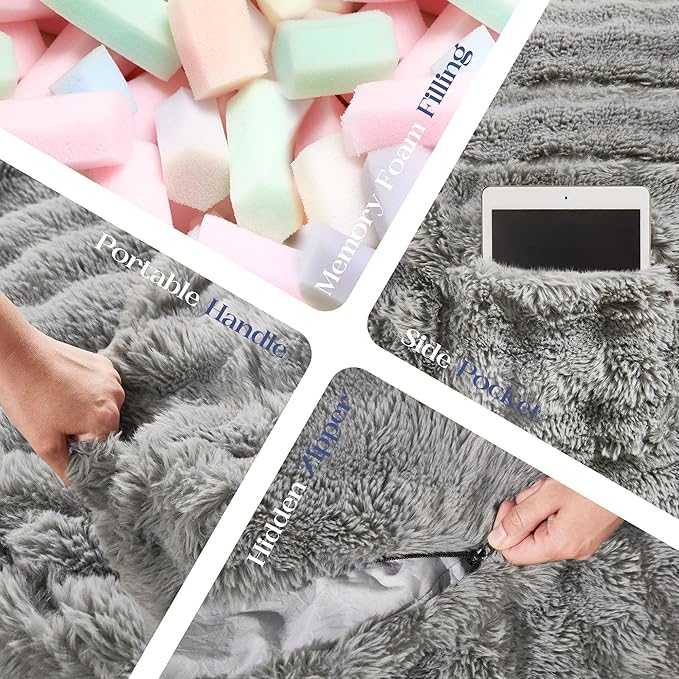 Hobestluk Bean Bag Chairs 6ft Beanbag Chair with Filler Adult Bean Bags with Fluffy & Machine Washable Cover, Giant Bean Bag Chairs for Adults (Grey, 6FT-70" x 70" x 15")