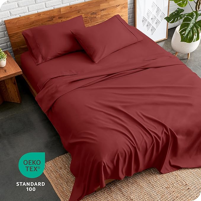 Bare Home Split Head Flex King Sheet Set - 1800 Ultra-Soft Microfiber Bed Sheets - Double Brushed - Deep Pockets - Easy Fit - 4 Piece Set - FlexTop Bedding Sheets (Split Head Flex King, Rosewood)