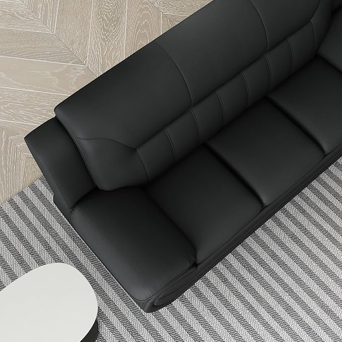 Container Furniture Direct Michael Modern Faux Leather Upholstered Stainless Steel Legs Living Room, Chair, Loveseat, Sofa, Black