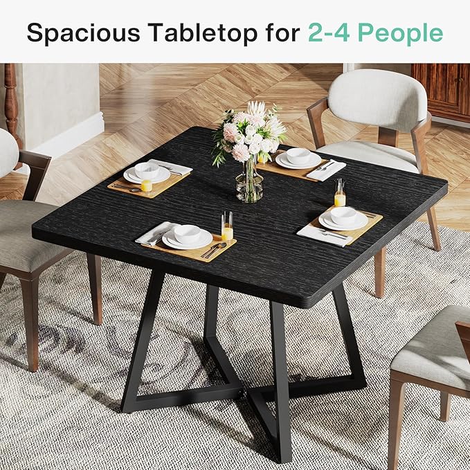 Tribesigns Square Dining Table for 2, 31.5" Industrial Dinner Table with Metal Base, Kitchen Table for Dining Room, Small Space, Apartment